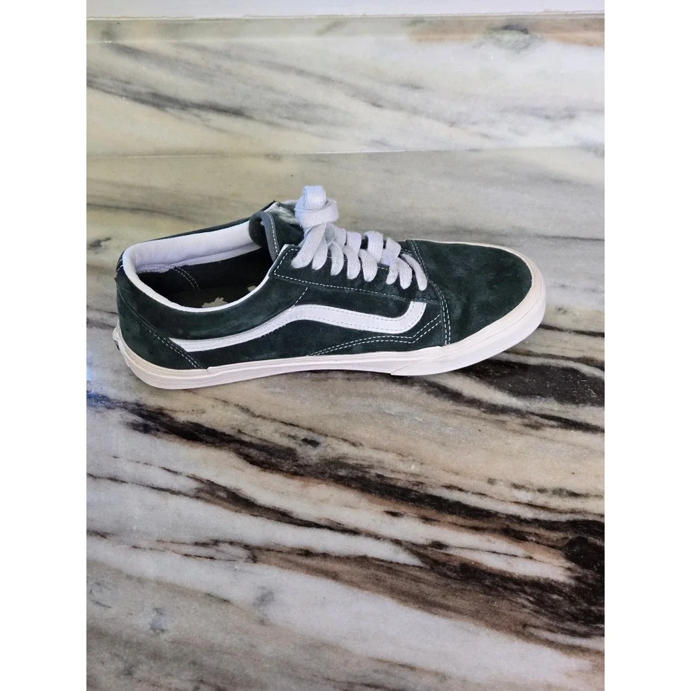 Vans Old Skool Forest Green Suede Low Top Skate Sneakers White Stripe M‎ 8 w 9.5